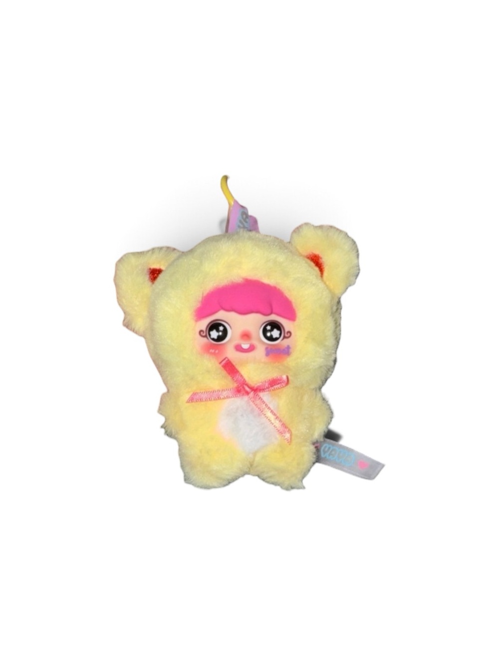 Yaya Confirmed Yellow Plush Bear Keychain with Pink Face Bow - Kids Accessories